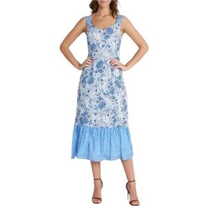 Mila Mae Mixed Print Dress in Blue Ivory – Sz L